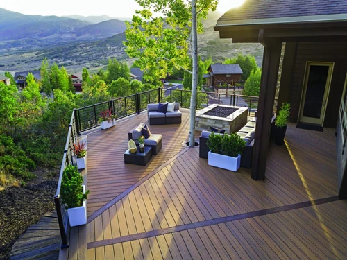 Elevated Deck Design Overlooking Mountains With Social Space