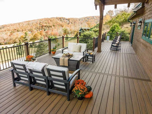 Relaxing Deck Seating Arrangement With Chaise Lounges And Chairs