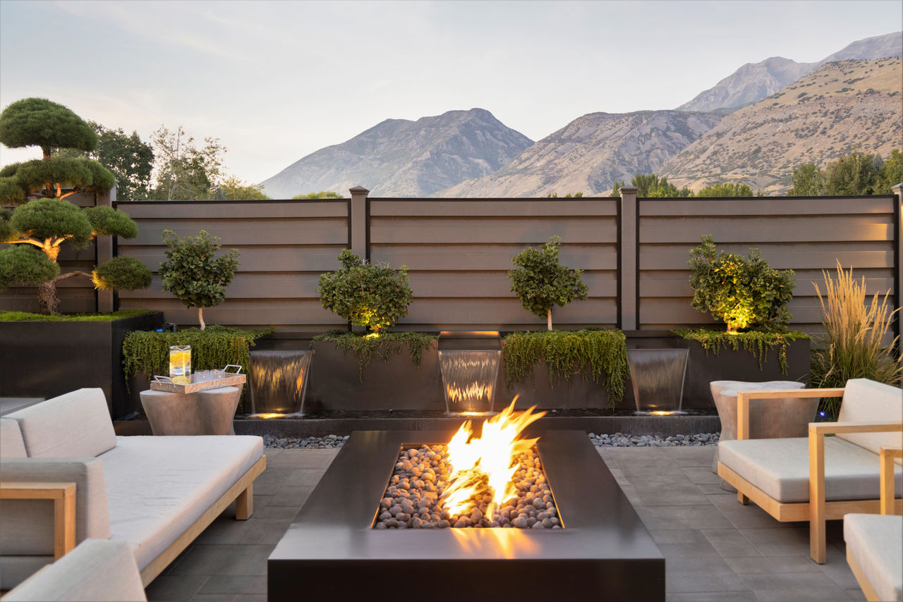 Wood Fence With Fireplace And Pattio