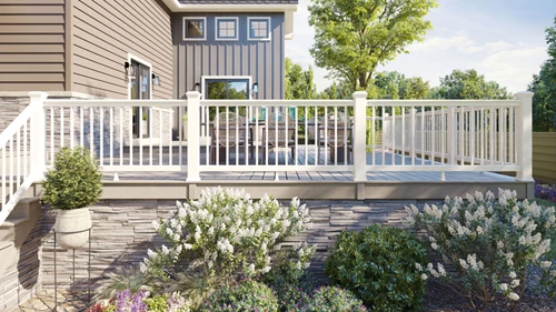 Synthetic Deck Railing With Stone Wall