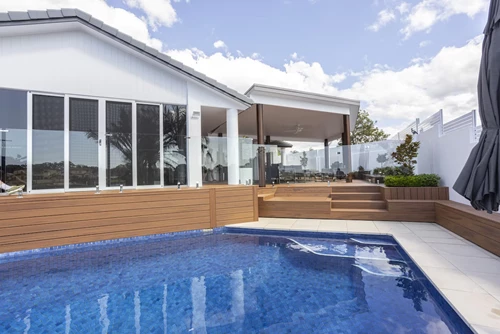 Multi Level Deck With In Ground Pool Landscape