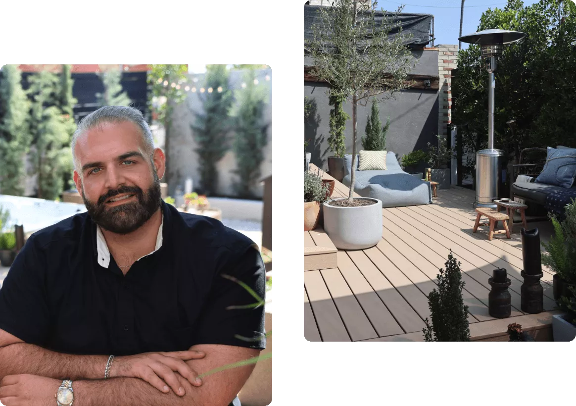 James Desantis Portrait Image With Photo Of Backyard Space He Designed