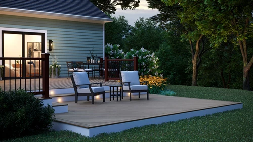 Wood Deck In The Evening With Chairs