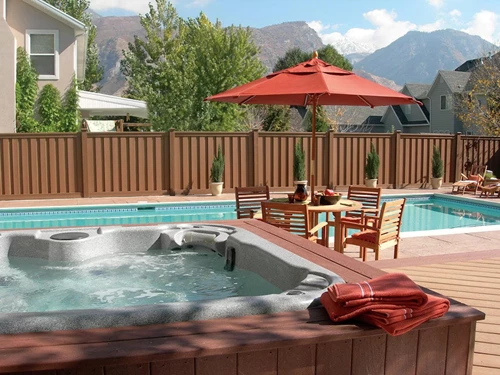 Hot Tub And Above Ground Pool Deck