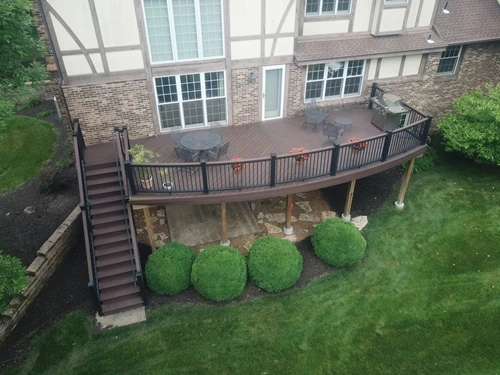 Aerial View Of A Front Rounded Elevated Deck With Chairs