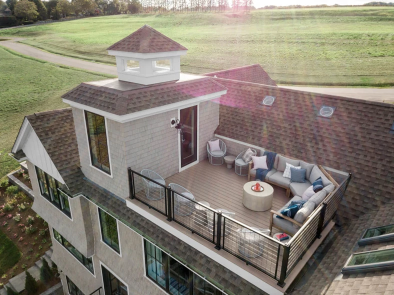 Roof top deck on a residential house in a rural setting