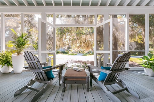 Wood Framed Screened In Porch With Street View