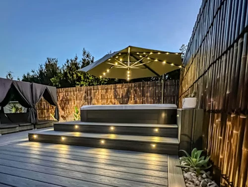 Deck At Night With Hottub