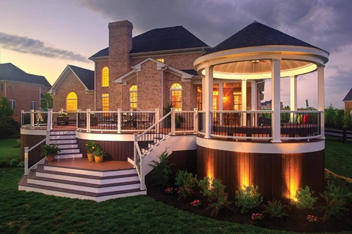 Brick House Lighting With Pergola