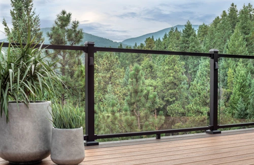 Metal And Glass Railing With Forest View